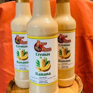 Banana Cremas bottles on display